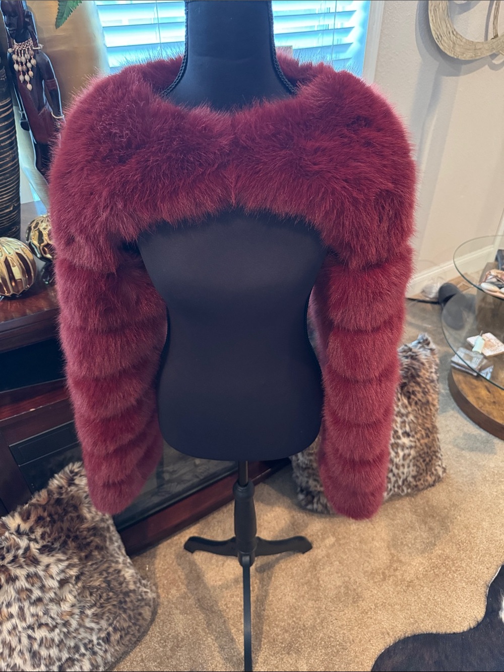 House of Harlow 1960 Deep Burgundy Faux Fur Bolero Shrug